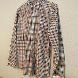 L.L.Bean long sleeve button up shirt. Large slim fit size. Orange/blue/white
